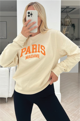 Paris madame orange printed ecru sweater