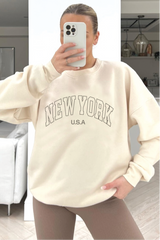 New York usa printed ecru sweater