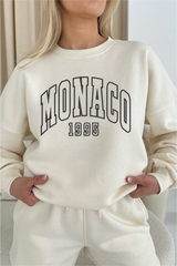 Monaco black embroidered ecru sweater