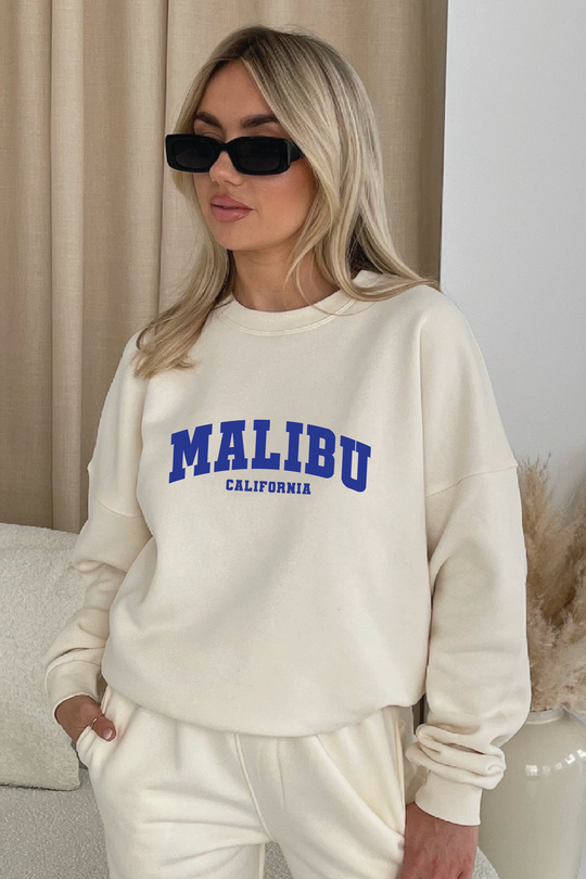 Malibu blue printed ecru sweater