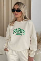 Paris madame green printed ecru sweater