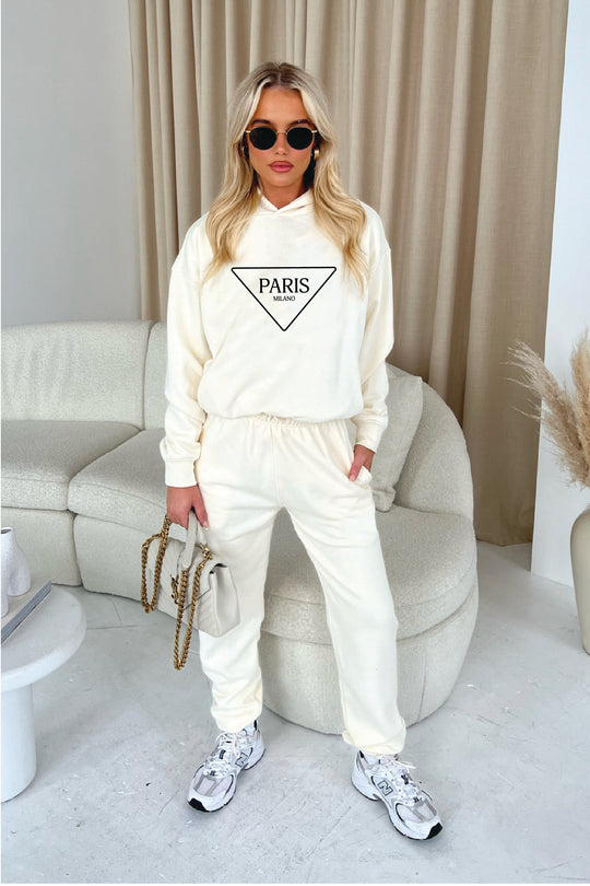 Paris triangle ecru embroidered hoodie joggers loungewear