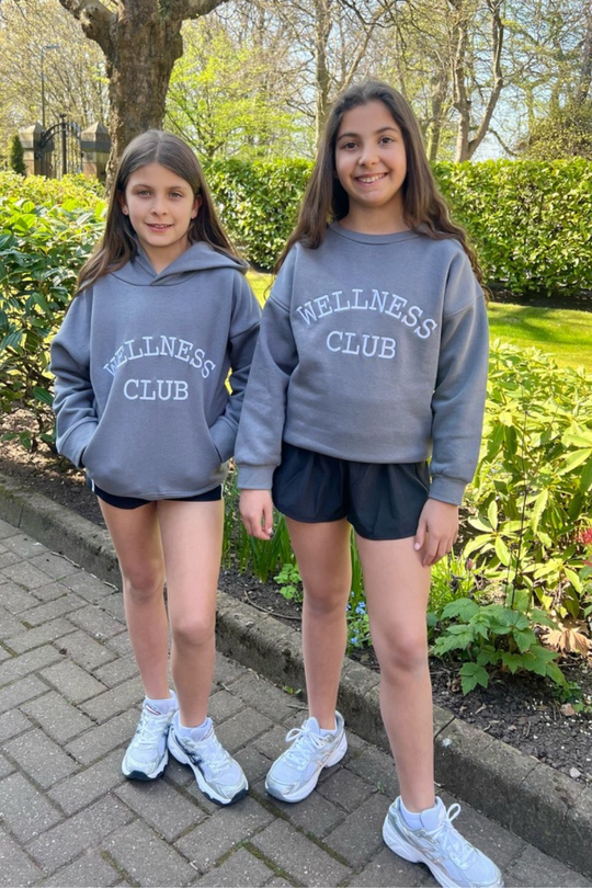 Mini wellness club steel grey embroidered sweater