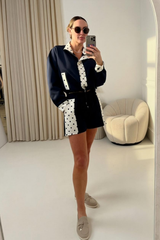 MILA NAVY POLKA DOT TRIM JACKET AND SHORTS SET