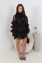 HOPE BLACK LACE FRILL TOP & SHORTS SET