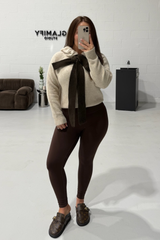 FREYA MOCHA  KNITTED NECK TIE HOODIE