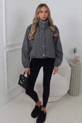 DANI BLACK CHECK HIGH NECK BUTTON UP JACKET