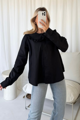 Lizzie black oversized frill collar shirt
