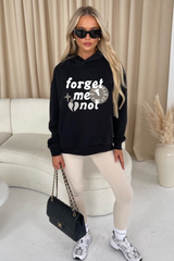 Forget me not black printed relaxed hoodie