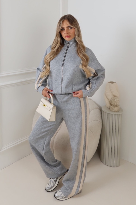 FRANKIE  MARL GREY DOUBLE STRIPED TROUSER LOUNGEWEAR SET