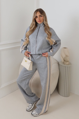 FRANKIE  MARL GREY DOUBLE STRIPED TROUSER LOUNGEWEAR SET