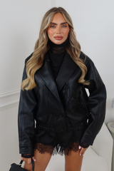 CALLIE BLACK V NECK LEATHER JACKET