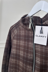 COLE CHOCOLATE CHECKED PIPING TRACKSUIT CO ORD TWO PIECE SET