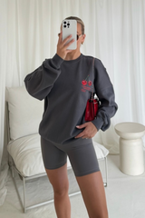 Cherry perfection steel grey printed sweater