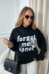 Forget me not black printed relaxed hoodie