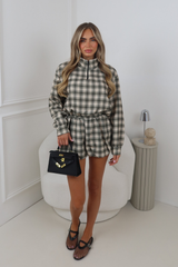 TALLULAH SAGE CHECK 3/4 ZIP JACKET AND PUFFBALL SHORTS CO ORD