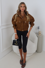 ANTONIA CAMEL FAUX SUEDE HIGH COLLAR JACKET