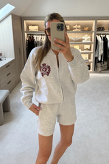 St moritz marl grey embroidered bomber jacket and shorts loungewear