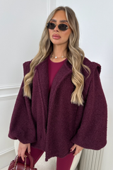 BRIANNA BURGUNDY BOUCLE BOMBER JACKET