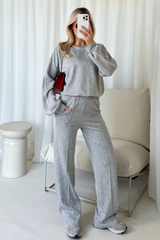 Romy marl grey contrast piping sweater & trouser loungewear