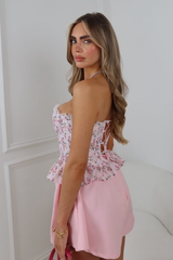 ALICE ROSE FLORAL STRAPLESS TIE BACK CORSET TOP