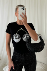 Disco cherry black printed baby tee