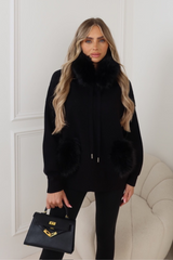 Nila Black faux fur hoodie
