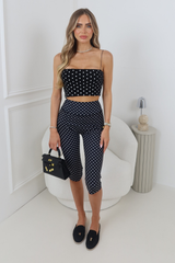 DANA BLACK POLKA DOT BUTTERY CAPRI LEGGINGS
