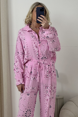 LUCIE PINK CHEESECLOTH PAISLEY TROUSERS AND SHIRT CO ORD TWO PIECE SET