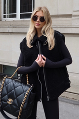 Natalie black teddy aviator gilet