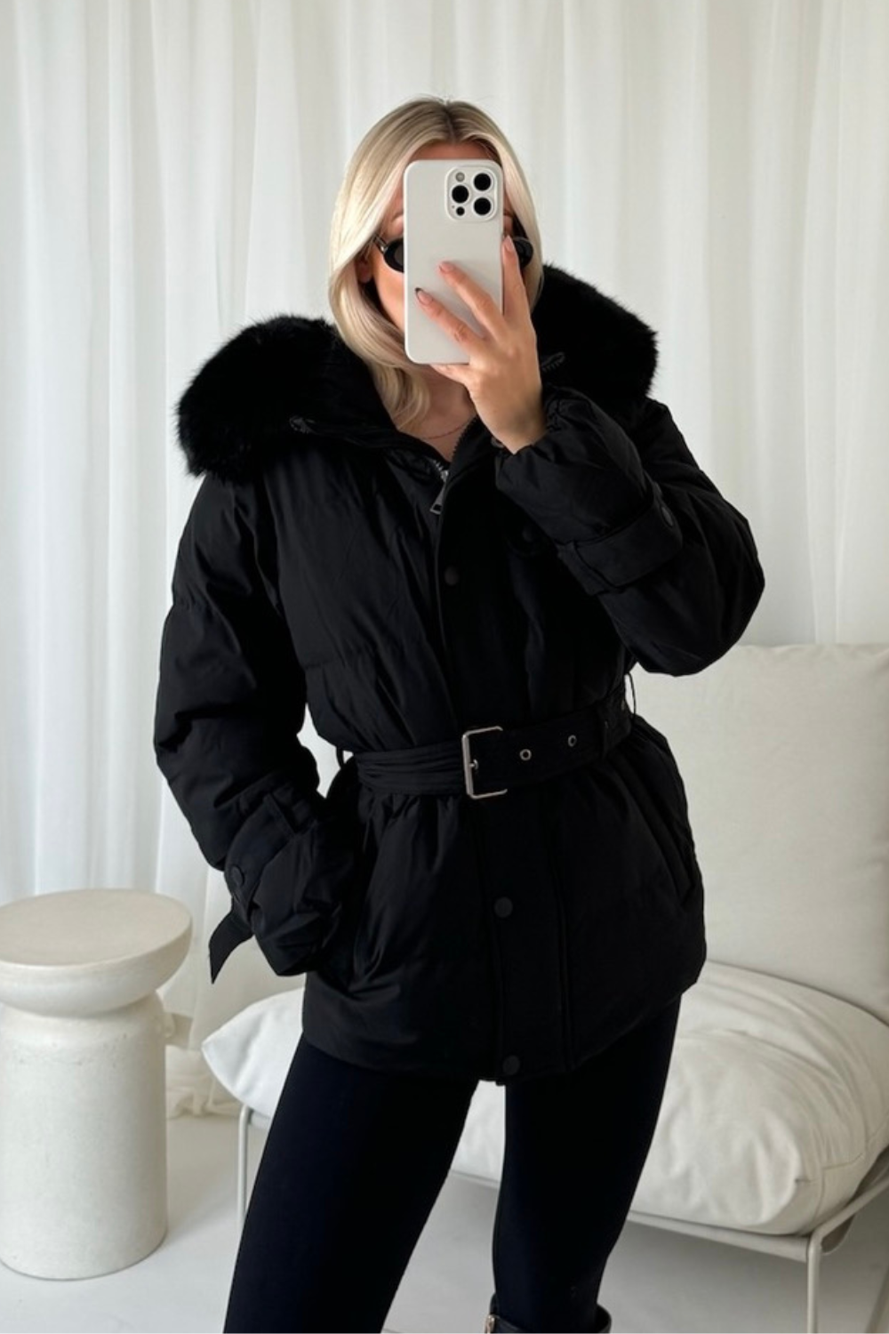 Padded faux fur hooded coat sale