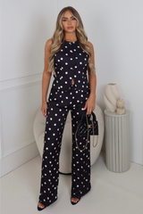 Sophie black polka dot straight leg trousers