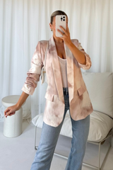 Vivienne beige tie dye ruched sleeve blazer