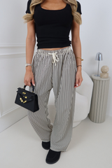 LILY CREAM BLACK STRIPE DRAWSTRING WAIST WIDE LEG TROUSERS