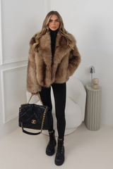 ELISA LIGHT BROWN CROPPED FAUX FUR COAT