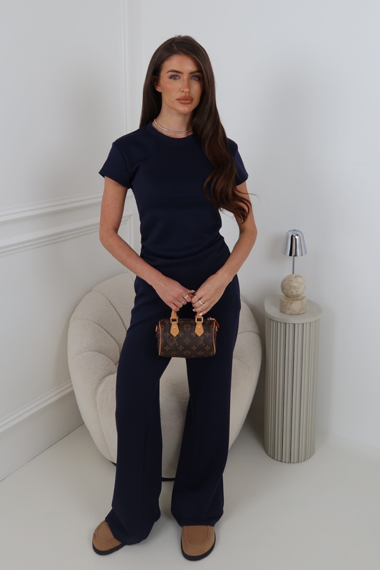 DAPHNE NAVY TOP AND TROUSER CO ORD TWO PIECE SET