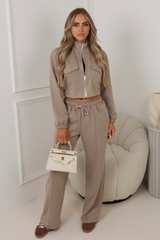 Rhea taupe bomber jacket straight leg jogger loungewear