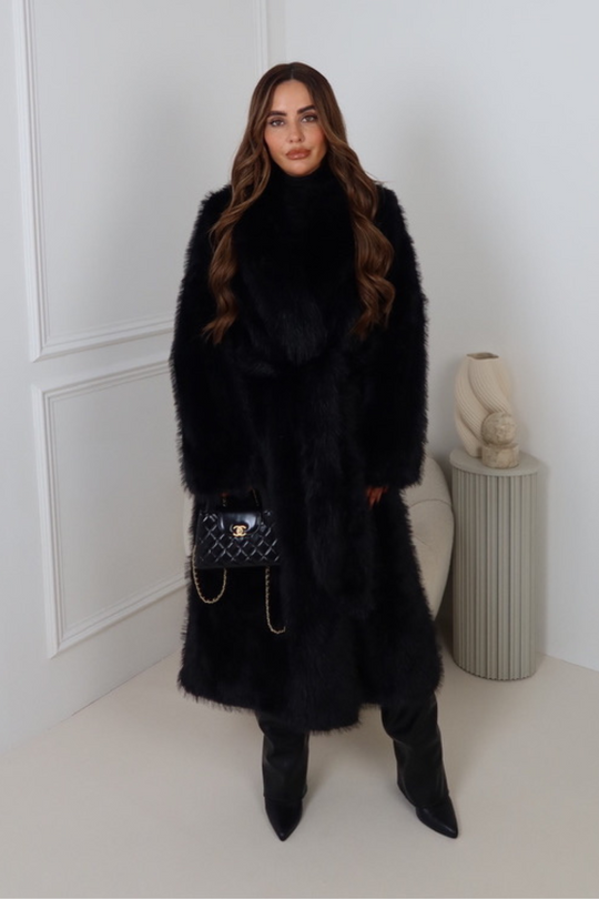 Daria black long faux fur coat