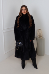 Daria black long faux fur coat