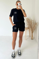 GG black small embroidered premium short t-shirt coord