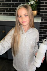 Mini G crest melange grey embroidered 3/4 zip sweater