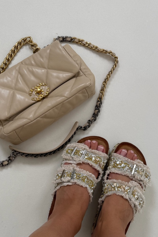 Cassandra beige beaded platform sandal