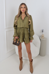 CINDY KHAKI RUFFLE LONG SLEEVE MINI DRESS