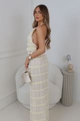 OPHELIA CREAM CHIFFON OPEN BACK TOP & MAXI SKIRT TWO PIECE SET