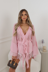 ADELE PINK RUFFLE CHIFFON LONG SLEEVE BLOUSE