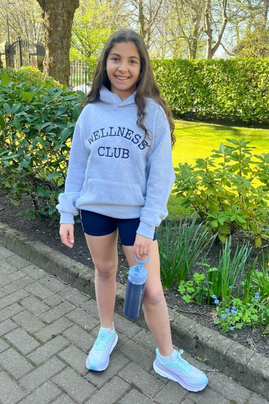 Mini wellness club marl grey embroidered hoodie