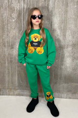 Mini Paris Tee Teddy Green Sweater Loungewear Set Loungewear