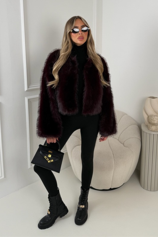 LAUREN DARK CHERRY FAUX FUR JACKET
