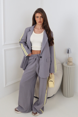 GEORGIA GREY PIPED SLEEVE BLAZER AND STRAIGHT LEG PANTS CO ORD TWO PIECE SET