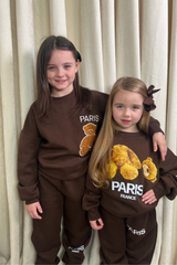 Mini heads off Paris teddy chocolate printed sweater loungewear set